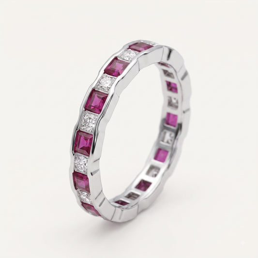Ruby Pink & Crystal-Tone Eternity Band Ring for Women