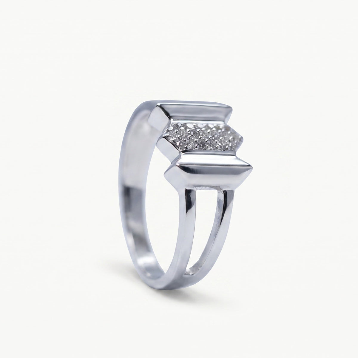 Silver Geometric Open Band Ring with Sparkling Stone Detail