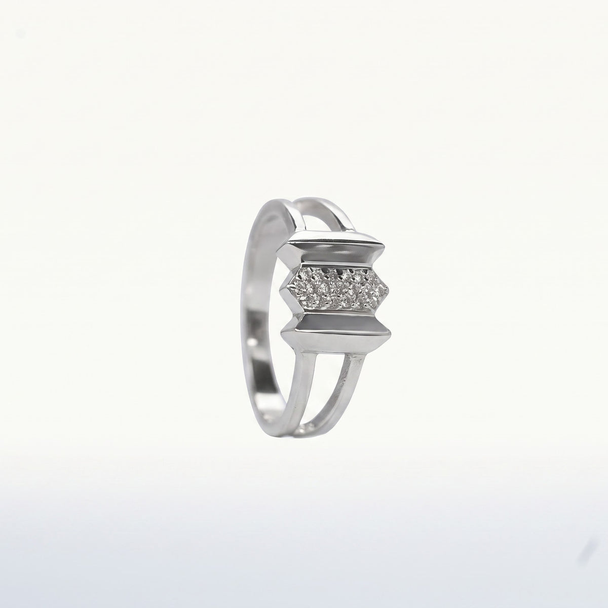Silver Geometric Open Band Ring with Sparkling Stone Detail