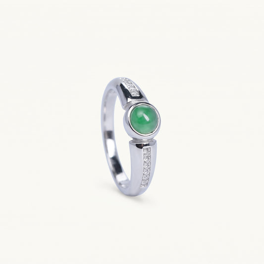 Silver Green Stone Ring with Crystal Accent Band