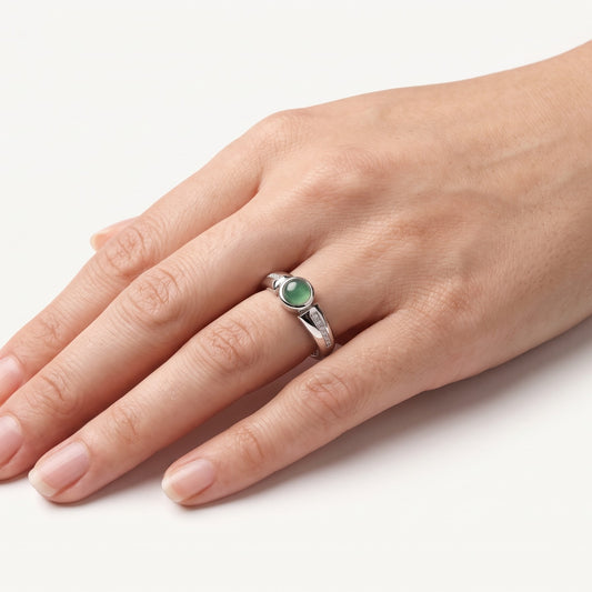 Silver Green Stone Ring with Crystal Accent Band