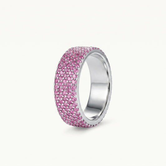 Pink Crystal Pavé Statement Ring with Silver-Tone Finish