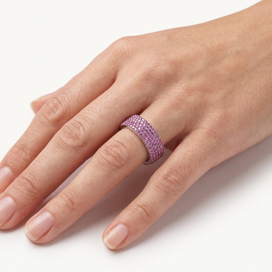 Pink Crystal Pavé Statement Ring with Silver-Tone Finish