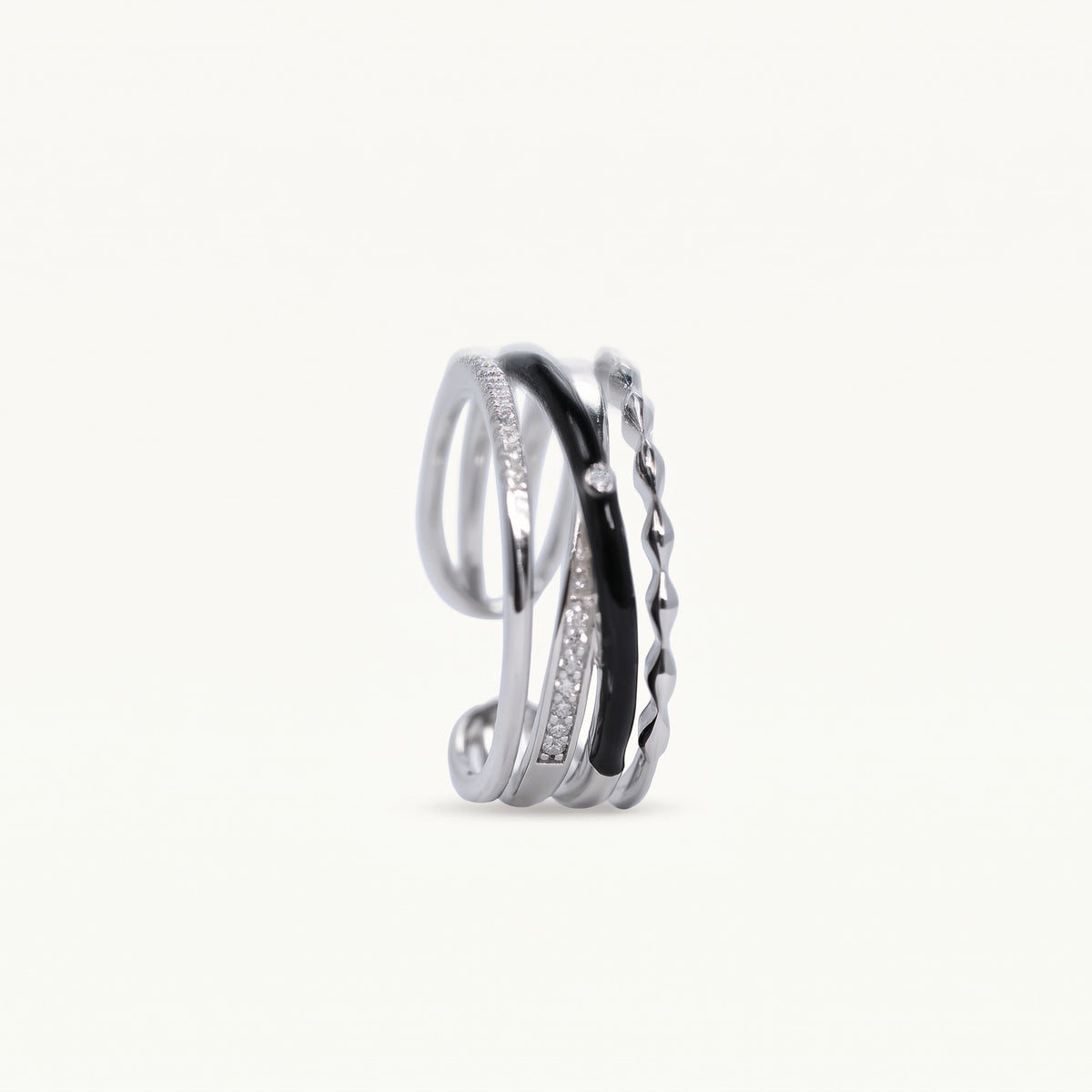 Black & Silver Stacked Ring Set with Sparkling Accents