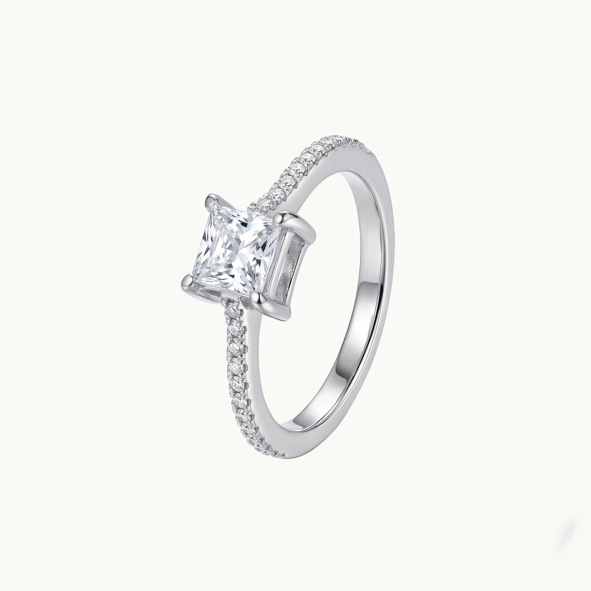 Elegant Silver Princess Cut Pave Ring with Sparkling Stone Band