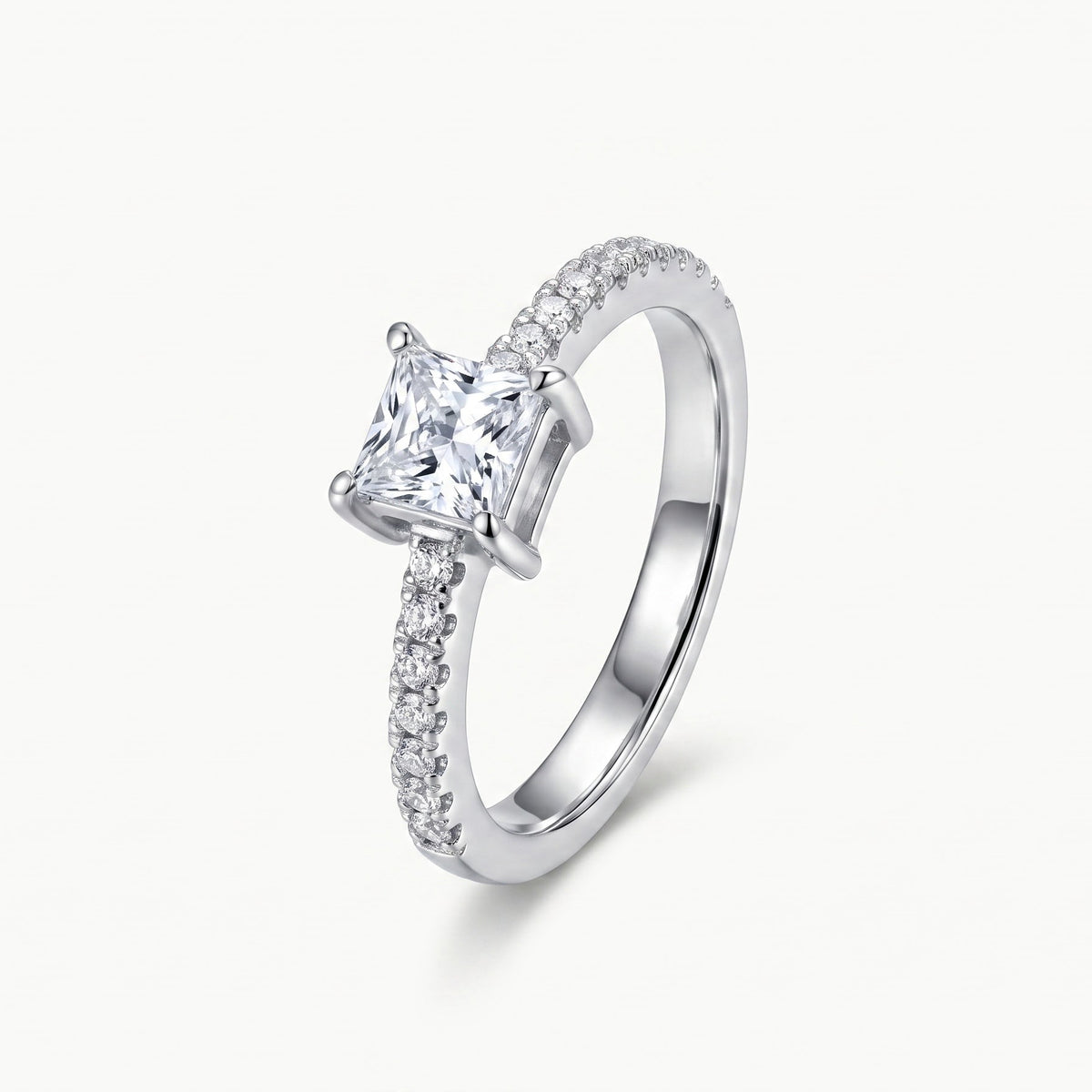 Elegant Silver Princess Cut Pave Ring with Sparkling Stone Band