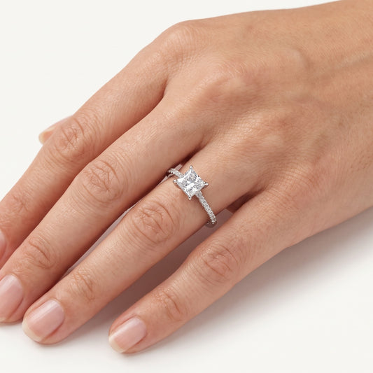 Elegant Silver Princess Cut Pave Ring with Sparkling Stone Band