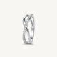 Elegant Silver Crossover Ring with Sparkling Crystal Details