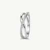 Elegant Silver Crossover Ring with Sparkling Crystal Details
