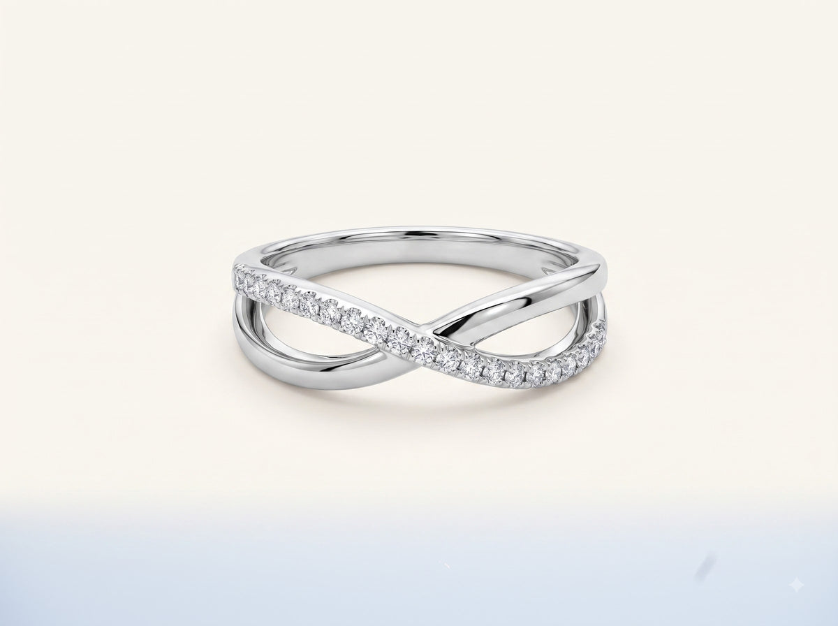 Elegant Double Curve Crystal Silver Ring with Sparkling Open Design
