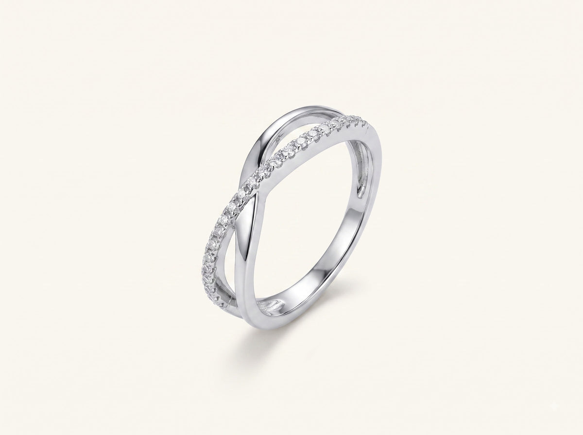 Elegant Double Curve Crystal Silver Ring with Sparkling Open Design