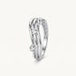 Elegant Silver Open Band Ring with Triple Sparkling Stone Accents