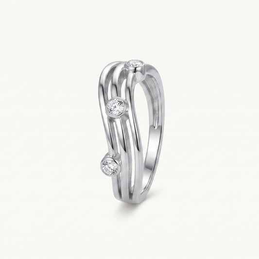 Elegant Silver Open Band Ring with Triple Sparkling Stone Accents