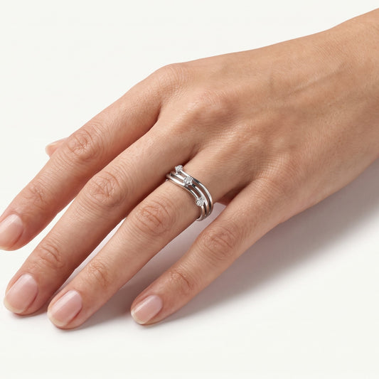 Elegant Silver Open Band Ring with Triple Sparkling Stone Accents