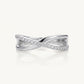 Elegant Silver Crossover Ring with Sparkling Crystal Details