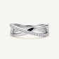Elegant Silver Crossover Ring with Sparkling Crystal Details