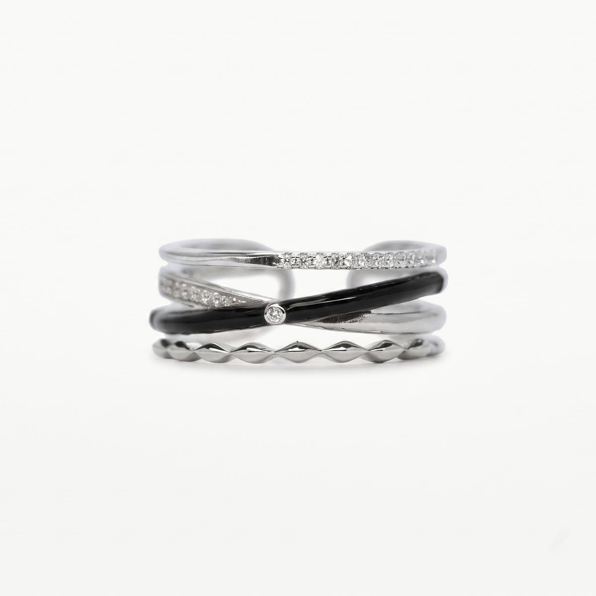 Black & Silver Stacked Ring Set with Sparkling Accents