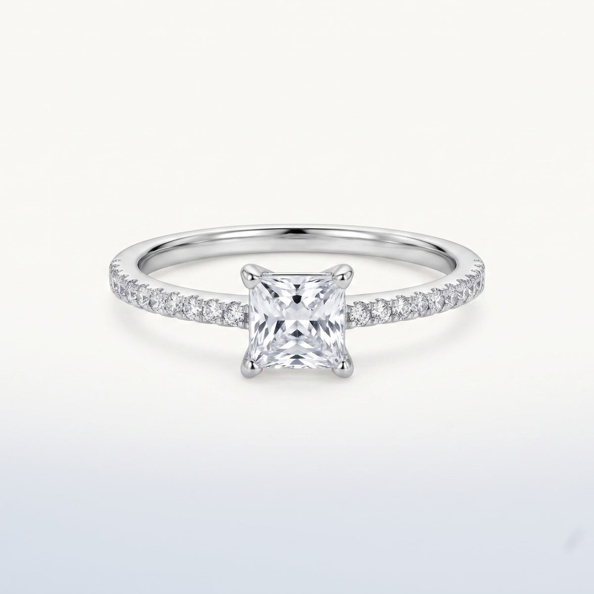 Elegant Silver Princess Cut Pave Ring with Sparkling Stone Band