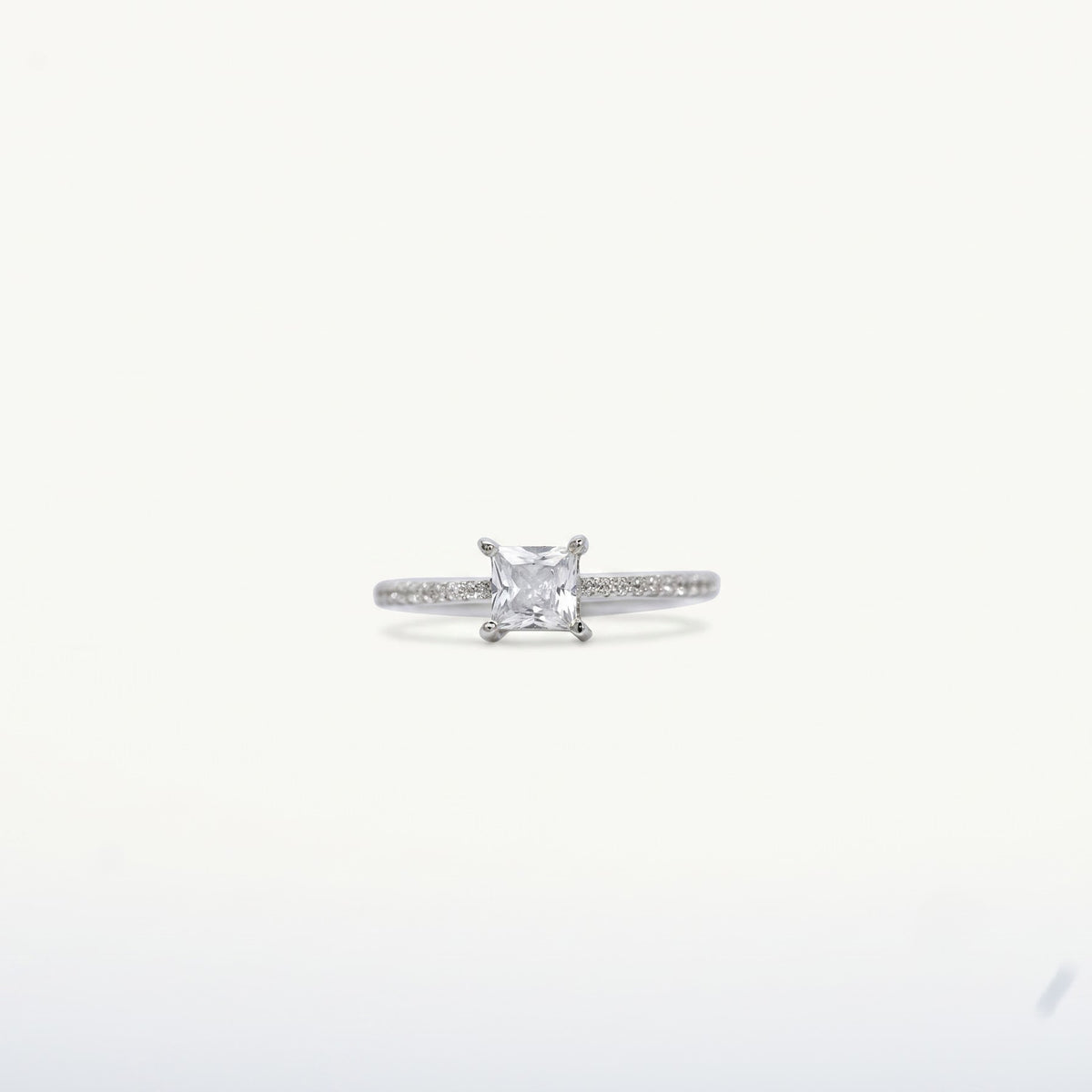 Elegant Silver Princess Cut Pave Ring with Sparkling Stone Band