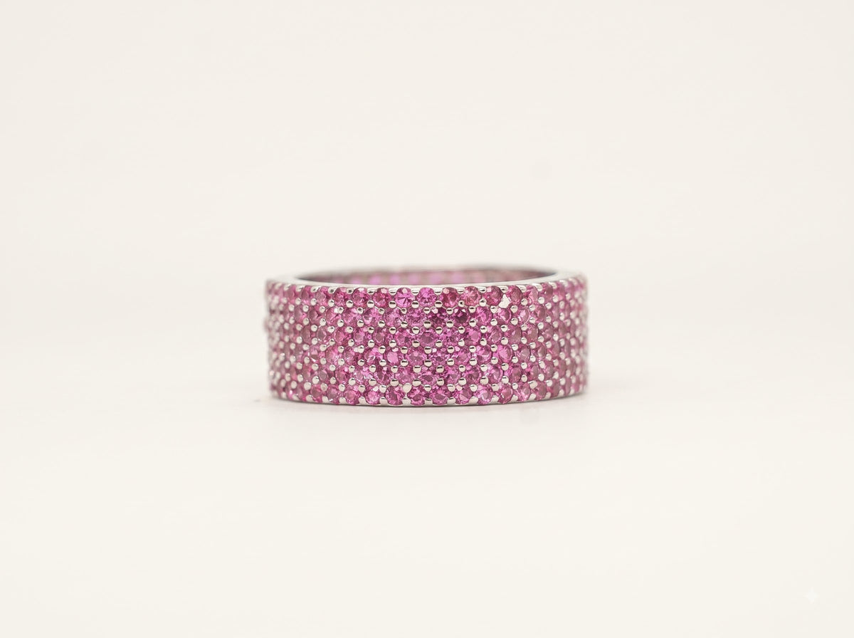 Pink Crystal Pavé Statement Ring with Silver-Tone Finish