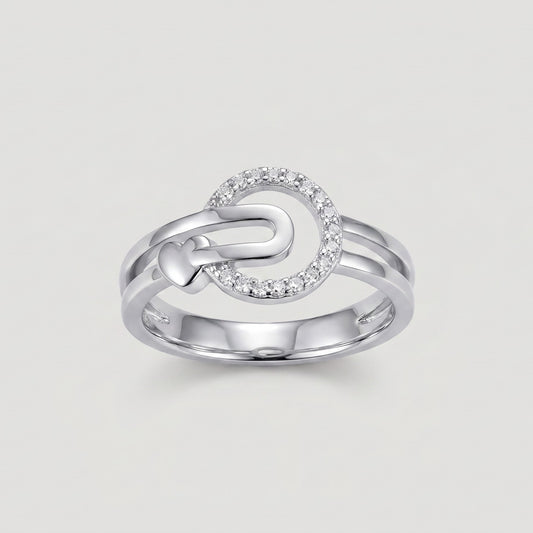 Silver Twisted Band Ring with Sparkling Stone Accent