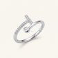 Elegant Silver Open Ring with Sparkling Double-Line Accent