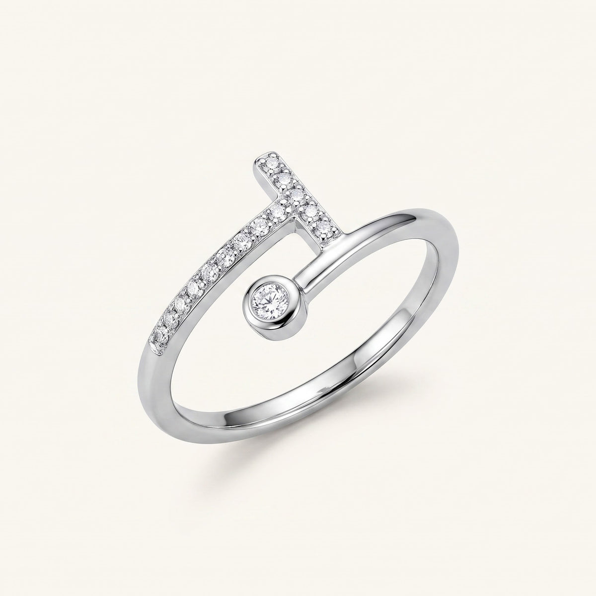 Elegant Silver Open Ring with Sparkling Double-Line Accent