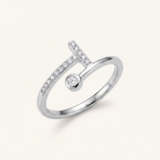 Elegant Silver Open Ring with Sparkling Double-Line Accent