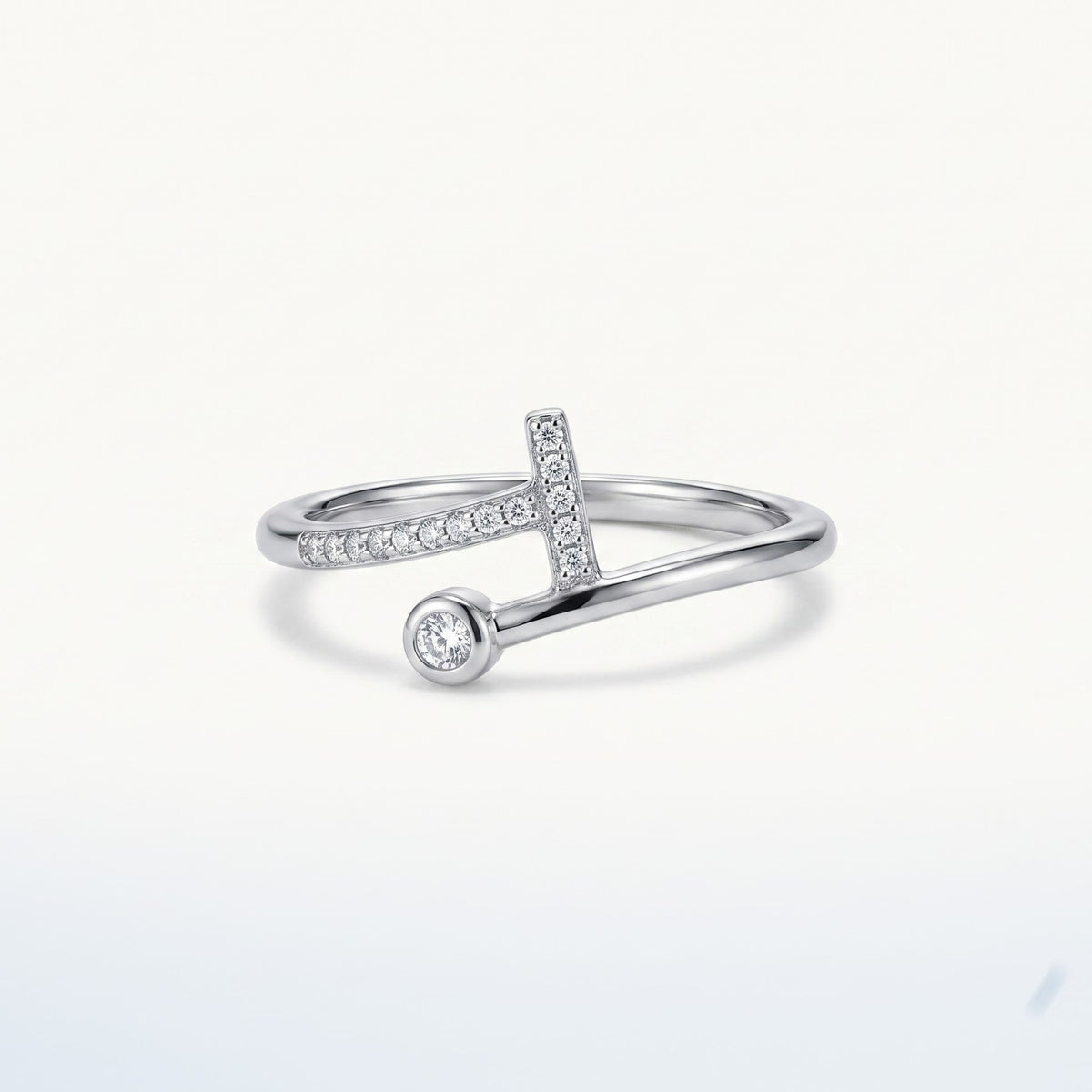 Elegant Silver Open Ring with Sparkling Double-Line Accent