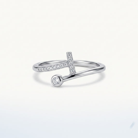Elegant Silver Open Ring with Sparkling Double-Line Accent