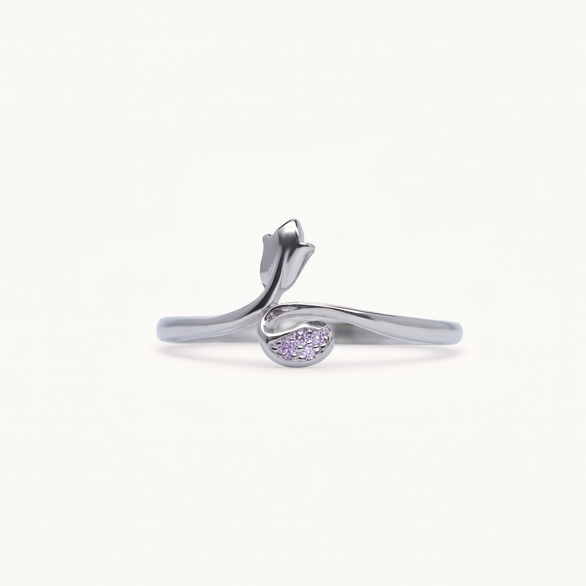 Elegant Silver Snake Ring with Pink Sparkling Stone Detail