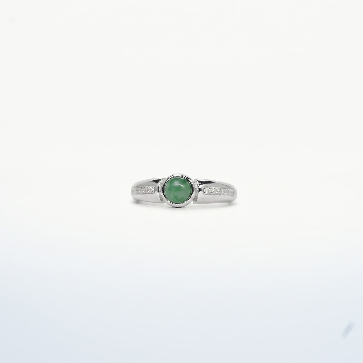 Silver Green Stone Ring with Crystal Accent Band