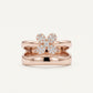 Elegant Rose Gold Flower Double Band Ring with Sparkling Stone Detail