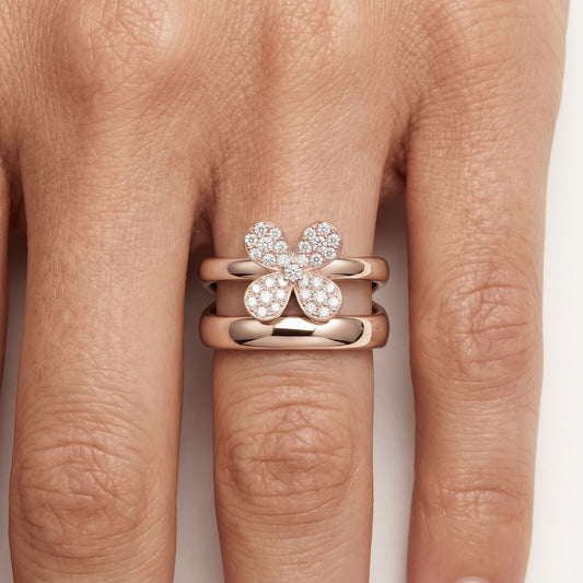 Rose Gold Double Band Flower Ring with Sparkling Stones