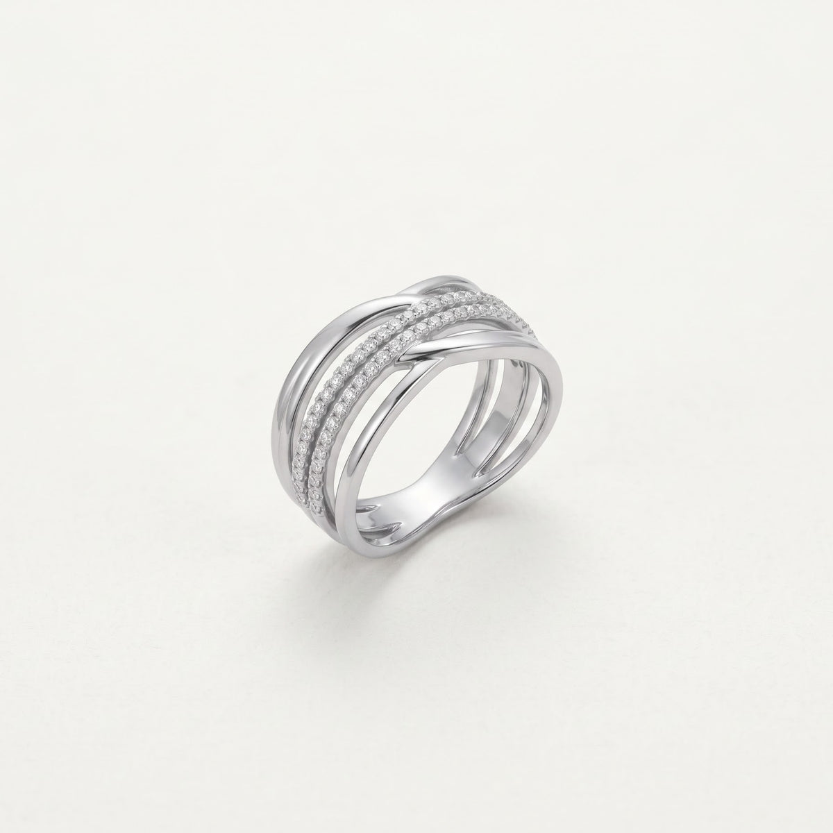 Elegant Silver Twisted Pavé Band Ring with Double Sparkling Rows