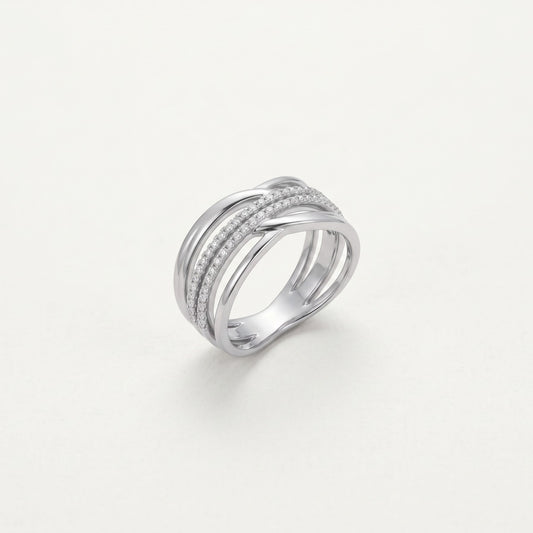 Elegant Silver Twisted Pavé Band Ring with Double Sparkling Rows