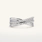 Elegant Silver Crossover Pave Ring with Double Sparkling Bands