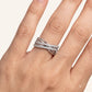 Elegant Silver Crossover Pave Ring with Double Sparkling Bands