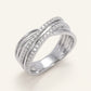 Elegant Silver Crossover Pave Ring with Double Sparkling Bands