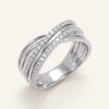 Elegant Silver Crossover Pave Ring with Double Sparkling Bands