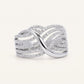 Elegant Silver-Tone Pavé Wave Ring with Multi-Row Crystal Detailing