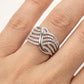 Elegant Silver-Tone Pavé Wave Ring with Multi-Row Crystal Detailing