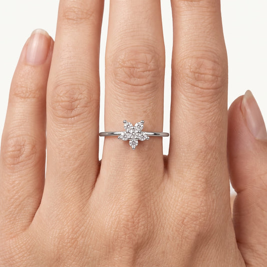 Elegant Floral Cluster Crystal Silver Ring with Sparkling Round Stones