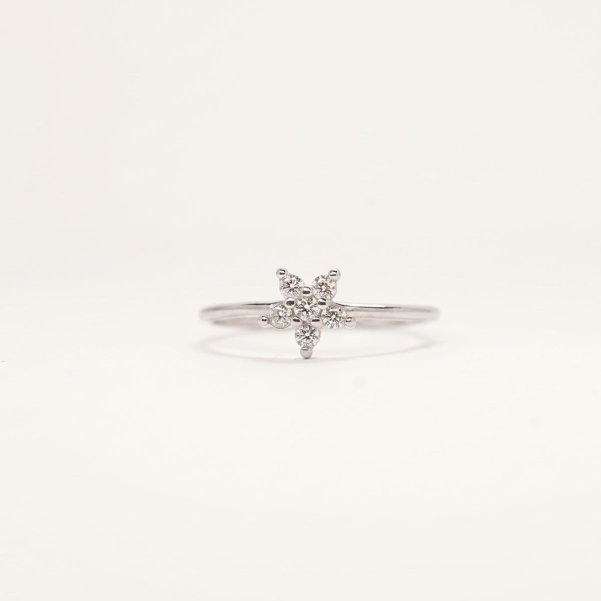 Elegant Floral Cluster Crystal Silver Ring with Sparkling Round Stones