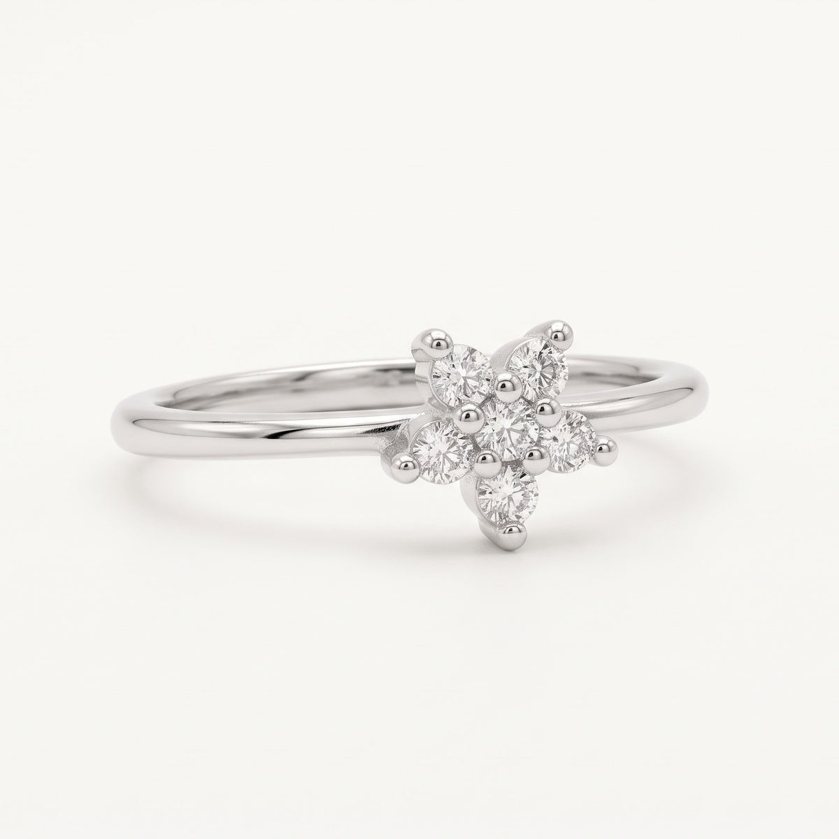 Elegant Floral Cluster Crystal Silver Ring with Sparkling Round Stones
