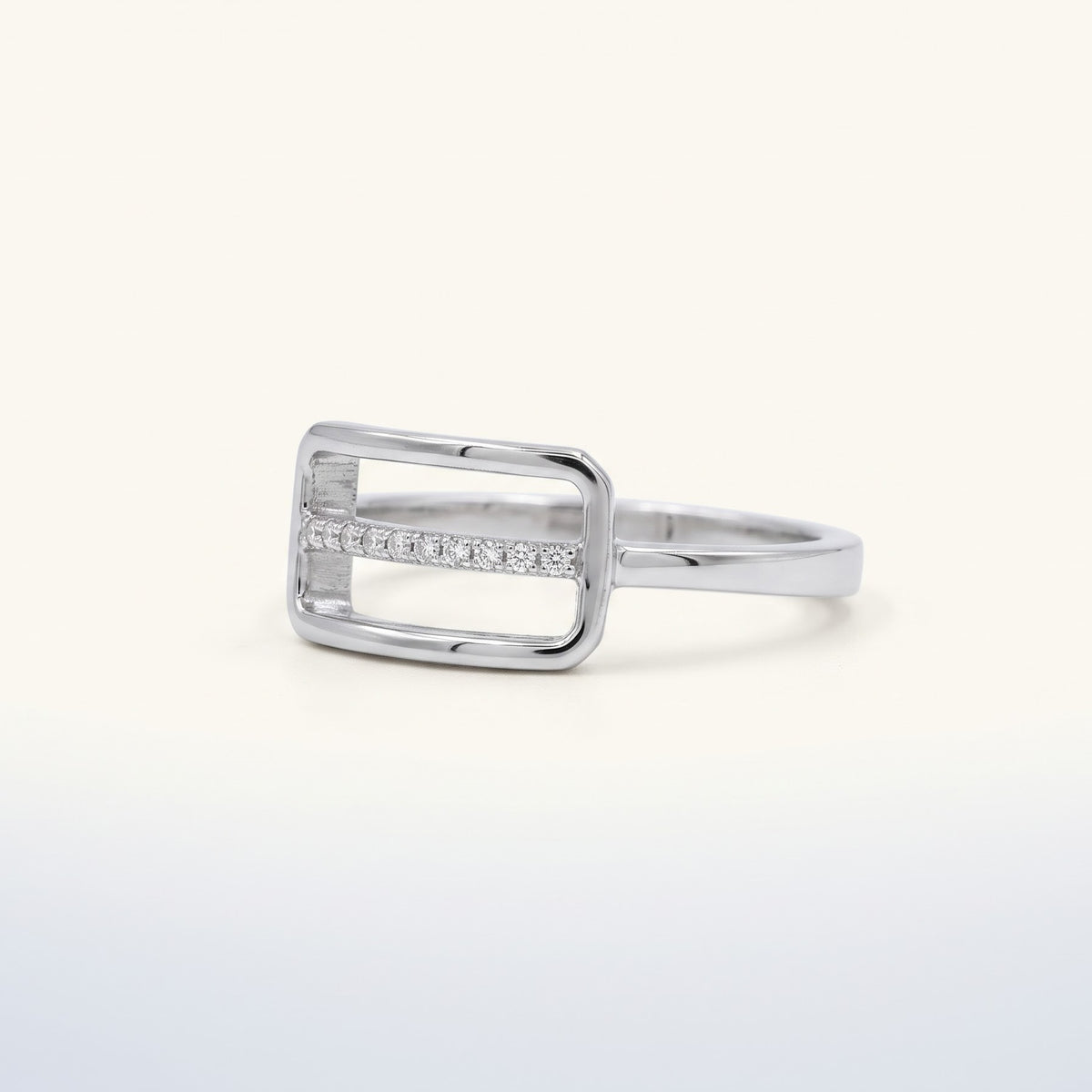 Elegant Silver Rectangular Ring with Sparkling Stone Detail