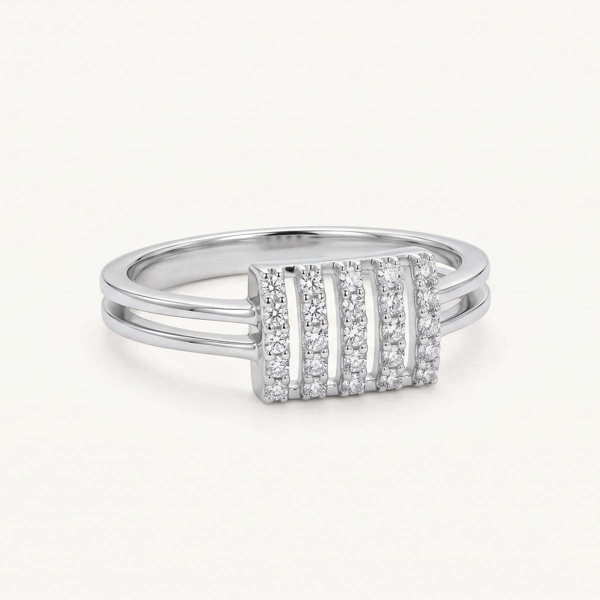 Elegant Silver Crystal Bar Ring with Double Band and Sparkling Detail