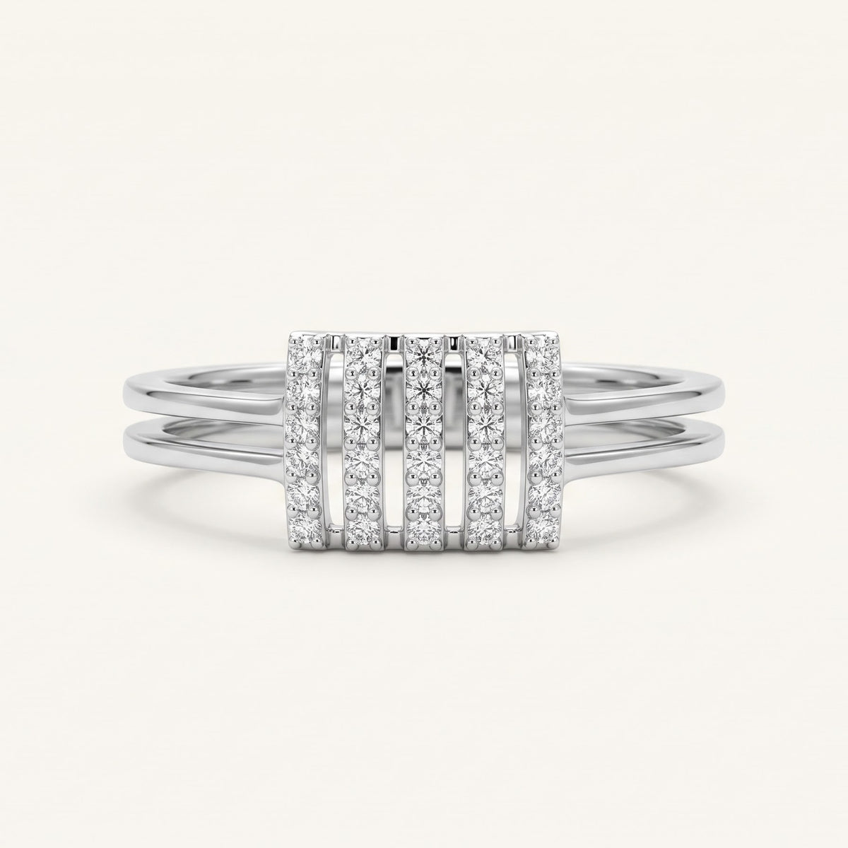 Elegant Silver Crystal Bar Ring with Double Band and Sparkling Detail