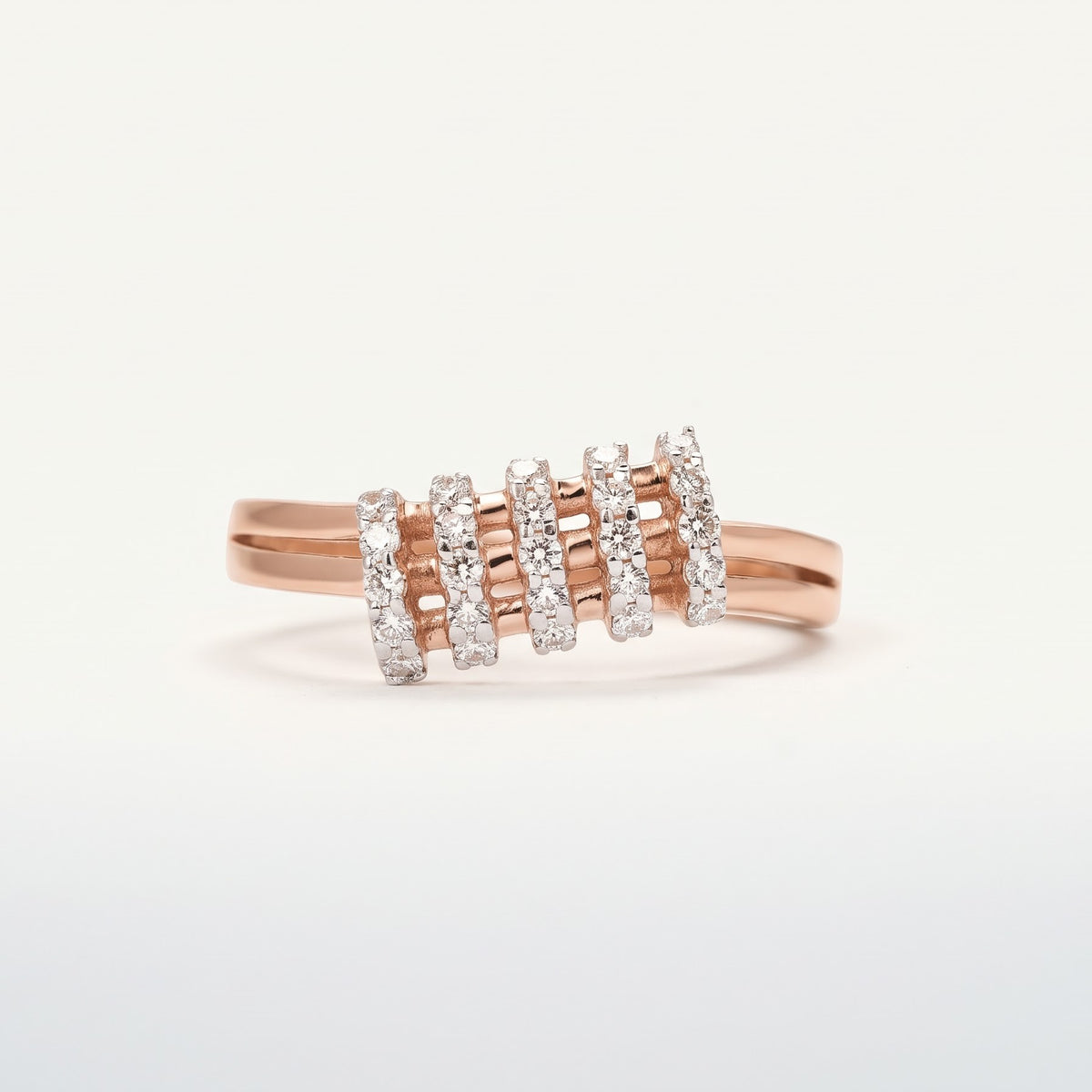 Rose Gold Open Band Ring with Five Rows of Sparkling Stones