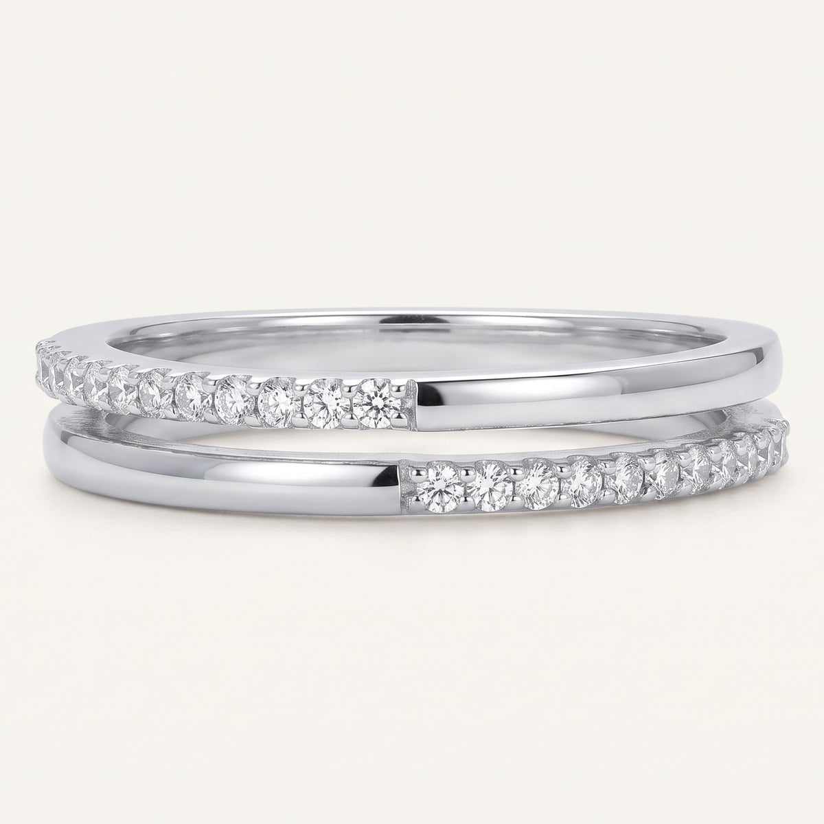 Elegant Silver Pave Half Eternity Ring with Sparkling Stone Band